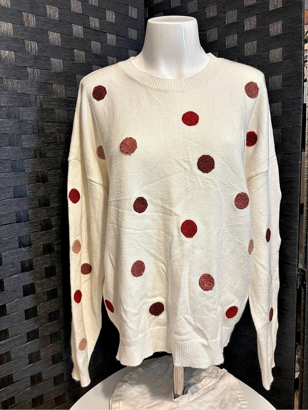 Philosophy Polka Dot Crewneck Sweater in Cream & Red Like New size XL